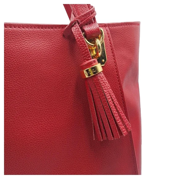 Ralph Lauren Large Red Saffiano Leather Tassel Tote - Picture 7 of 14